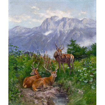 РЕПРОДУКЦИИ НА КАРТИНИ Група елени в планината (1883)